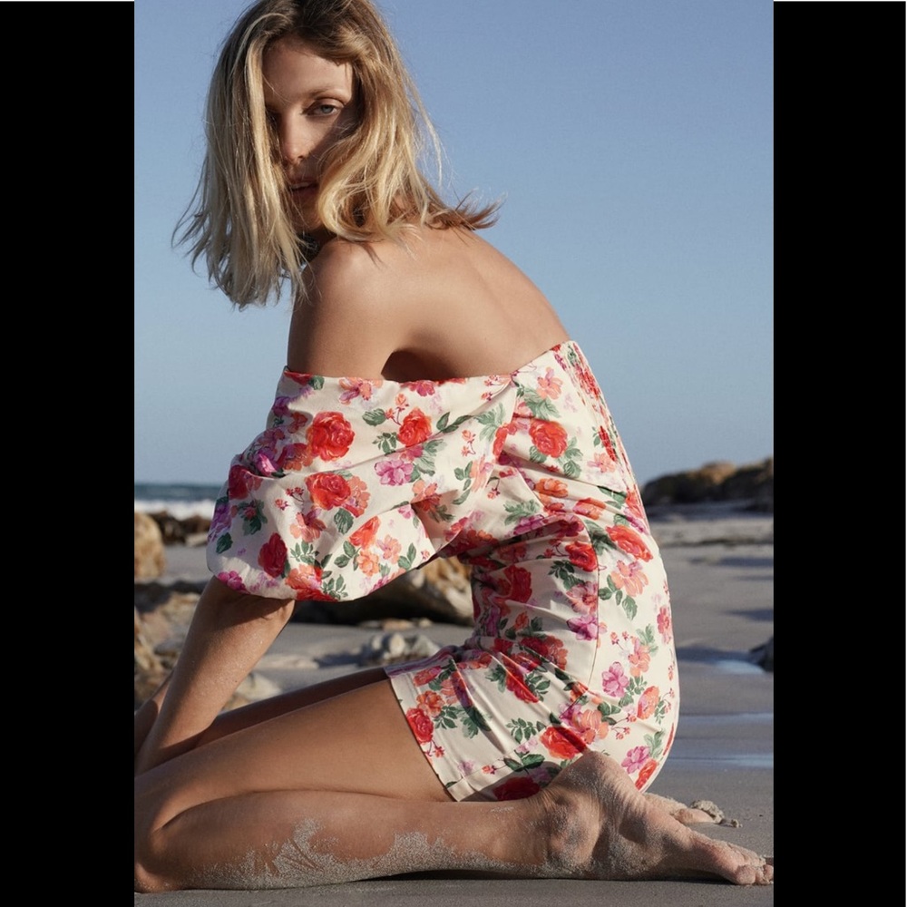 ZARA Floral Print Puff Sleeve Dress